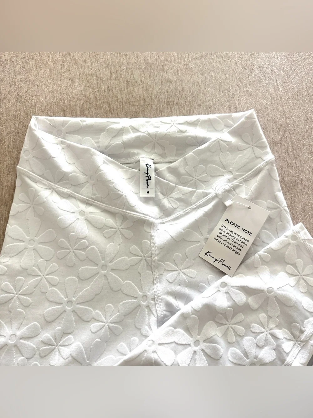Kenny Flowers The Santorini White Floral Jacquard High-Waist Leggings Sz Medium